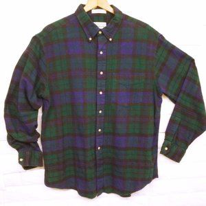Vtg 80s Arrow Flannel Shirt -XL Button-Down Pocket LSL Winter Cabin Blue Green